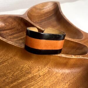 Trilko Vintage 70s Brown Genuine Leather Wide Cuff Bracelet USA
